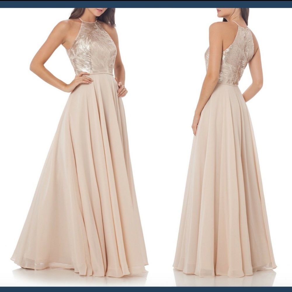 NEW $425 Carmen Marc Valvo Infusion Sequin Embellished‎ Chiffon Gown [SZ 4 ]